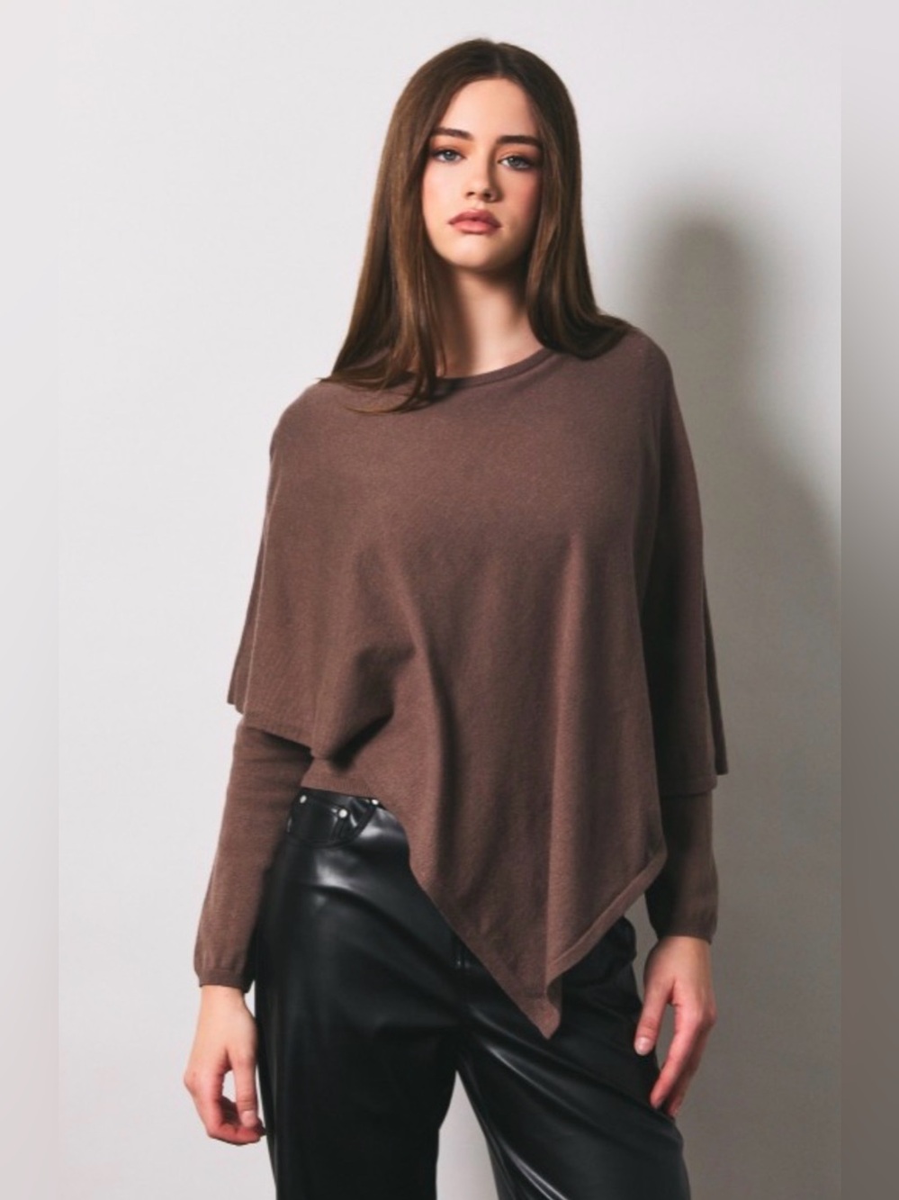 Le Lis Brown Asymmetric Knit Sweater